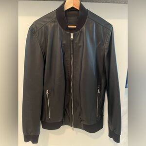 All Saints Black Leather Bomber Jacket